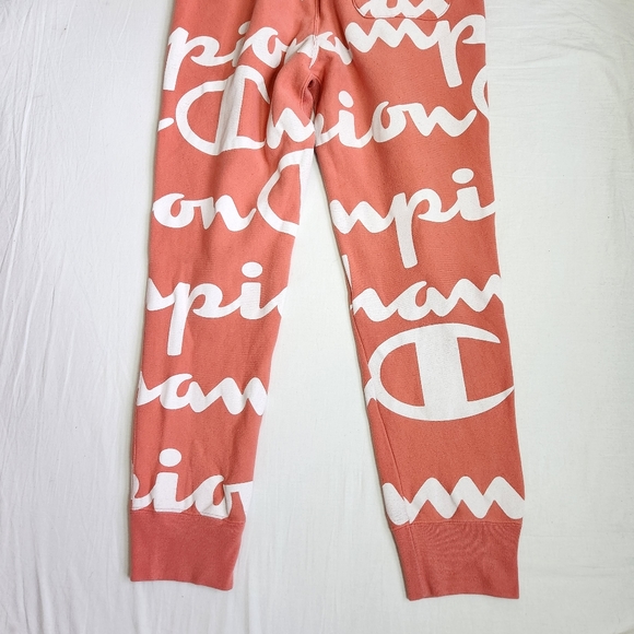 Champion men's reverse weave script logo spellout sweatpants joggers coral sz L - Picture 2 of 15